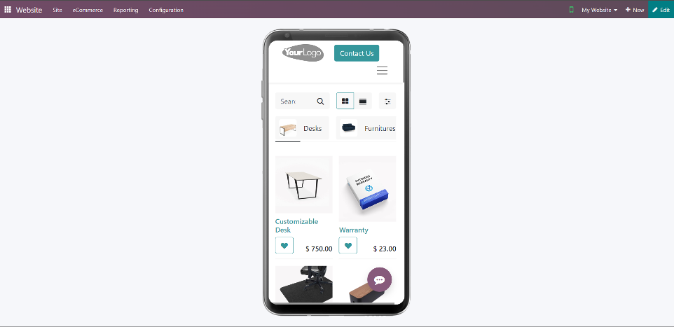 Mobile interface for Odoo websites Odoo mobile-friendly website preview